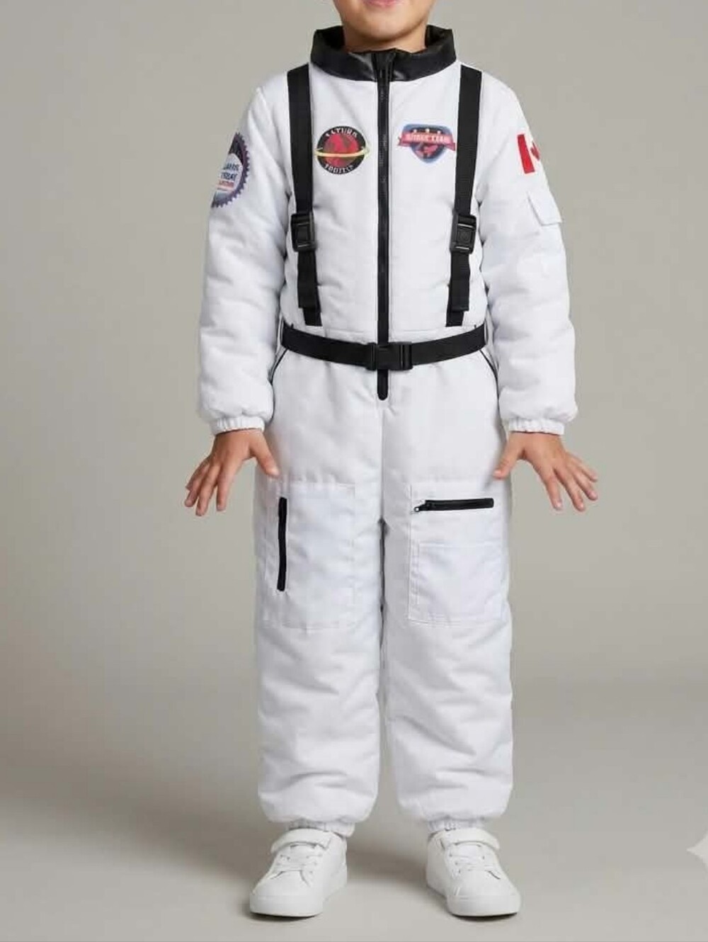Kids Astronaut Costume White Space Suit & Canadian Flag Patch -7 Years